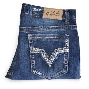 True Luck Bootcut Jeans Dark Wash Denim Men's Size 34x30 Thick Stitch BKE NWT